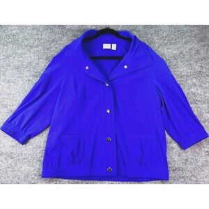 Chico’s Zenergy Women’s Size 2 L Blue Jacket Stretch Snap Front 3/4 Sleeve